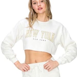 Lazy Sunday New York Cropped Sweater cream & butter yellow size L
